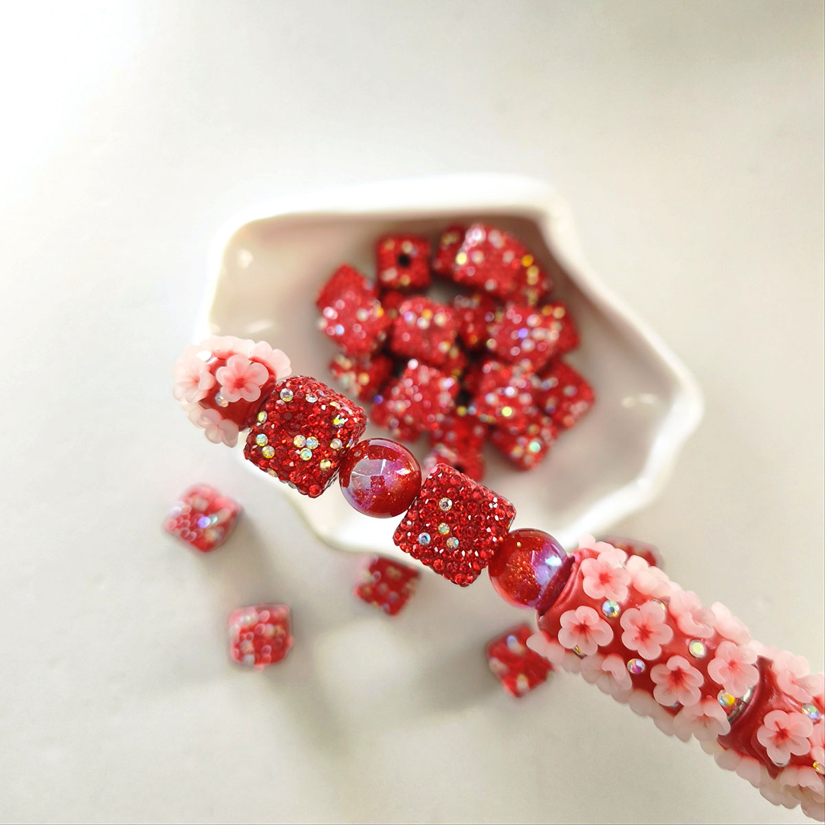 AA0174 25pcs/bag 14mm Full-Drill Square Straight-Hole Beads - DIY Beading Accessories for Necklaces, Bracelets & Keychains