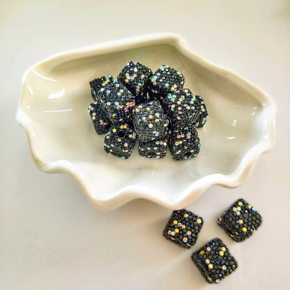 AA0174 25pcs/bag 14mm Full-Drill Square Straight-Hole Beads - DIY Beading Accessories for Necklaces, Bracelets & Keychains
