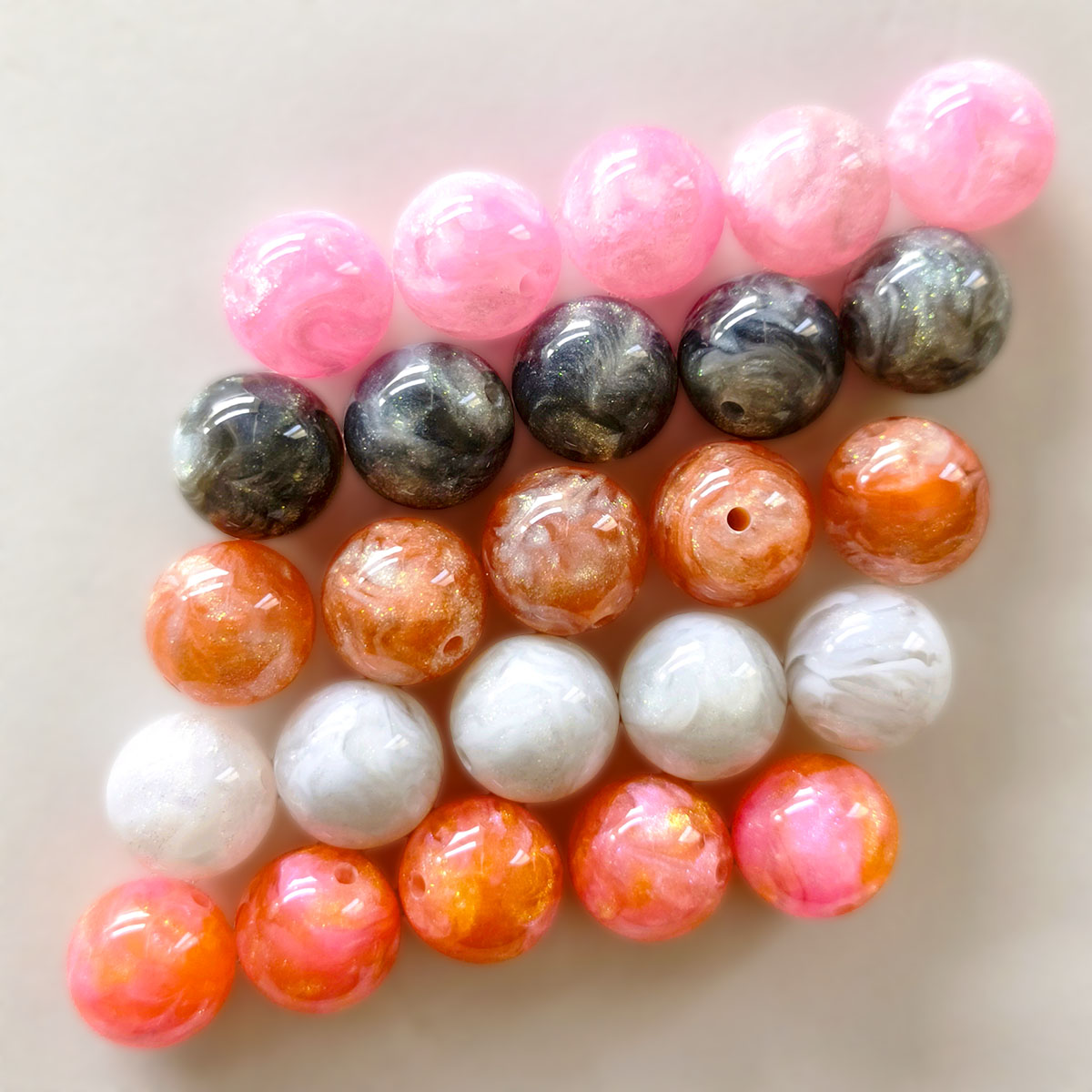 AA0177 25pcs/bag 16mm Resin Gilded Oil Painting Round Beads - DIY Loose Beads for Charms, Phone Straps & Jewelry Supplies