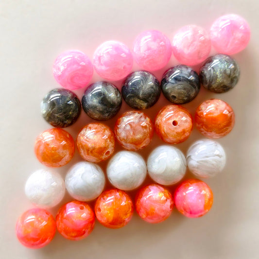 AA0177 25pcs/bag 16mm Resin Gilded Oil Painting Round Beads - DIY Loose Beads for Charms, Phone Straps & Jewelry Supplies
