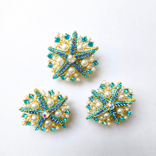 AA0182 Vintage Peacock Blue Rhinestone Pearl Starfish Large Hole Beads, DIY Loose Beads for Beadable Pens, Bag Charms & Jewelry Making Supplies