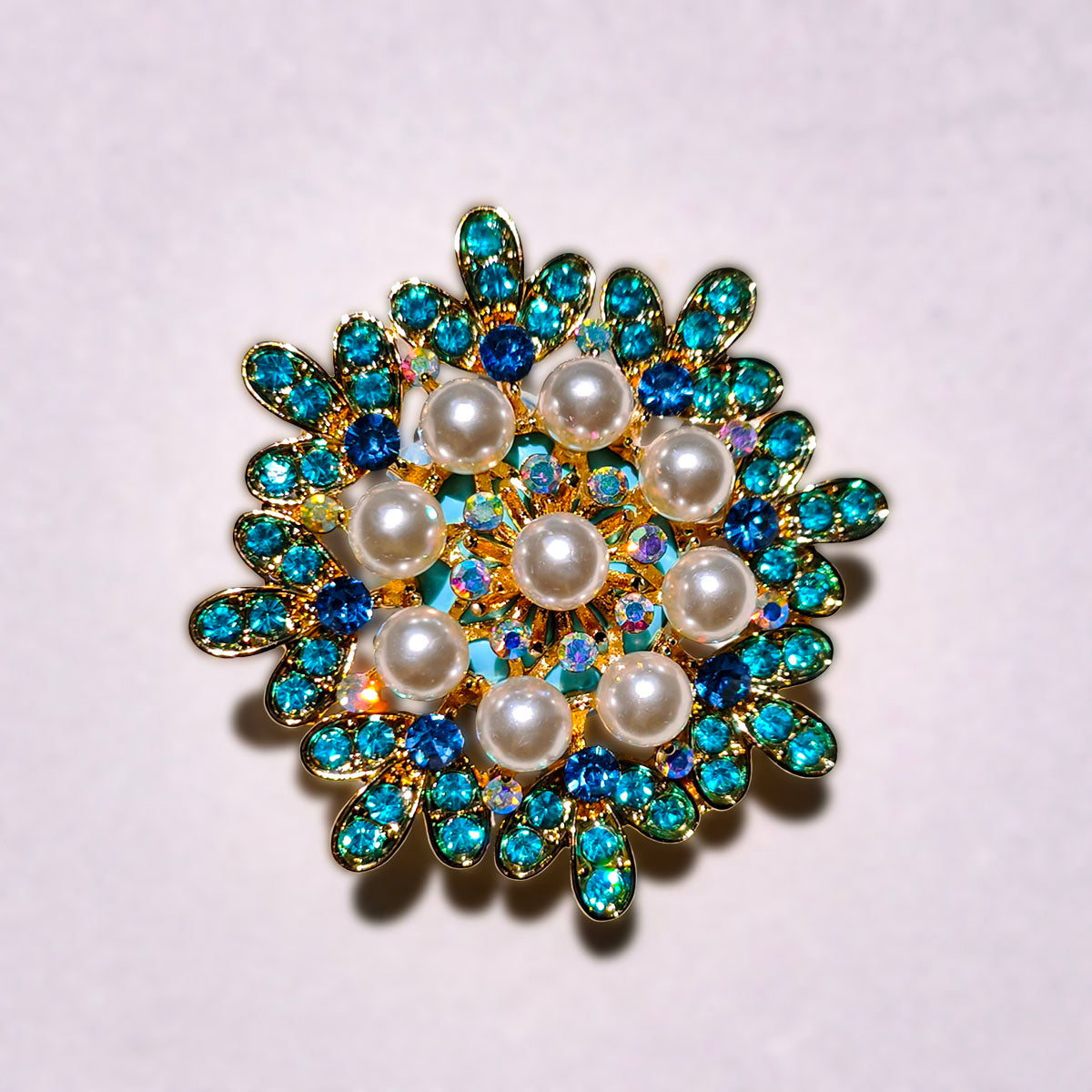 AA0181 Vintage Peacock Blue Rhinestone Pearl Flower Large Hole Beads - DIY Loose Beads for Pens, Bag Charms & Jewelry Making
