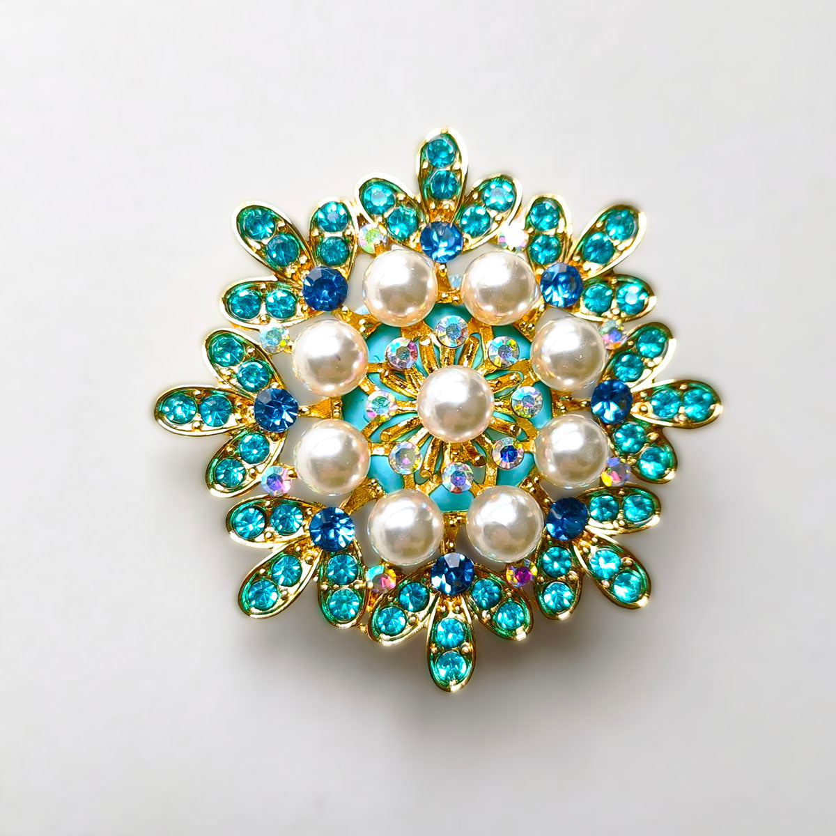 AA0181 Vintage Peacock Blue Rhinestone Pearl Flower Large Hole Beads - DIY Loose Beads for Pens, Bag Charms & Jewelry Making