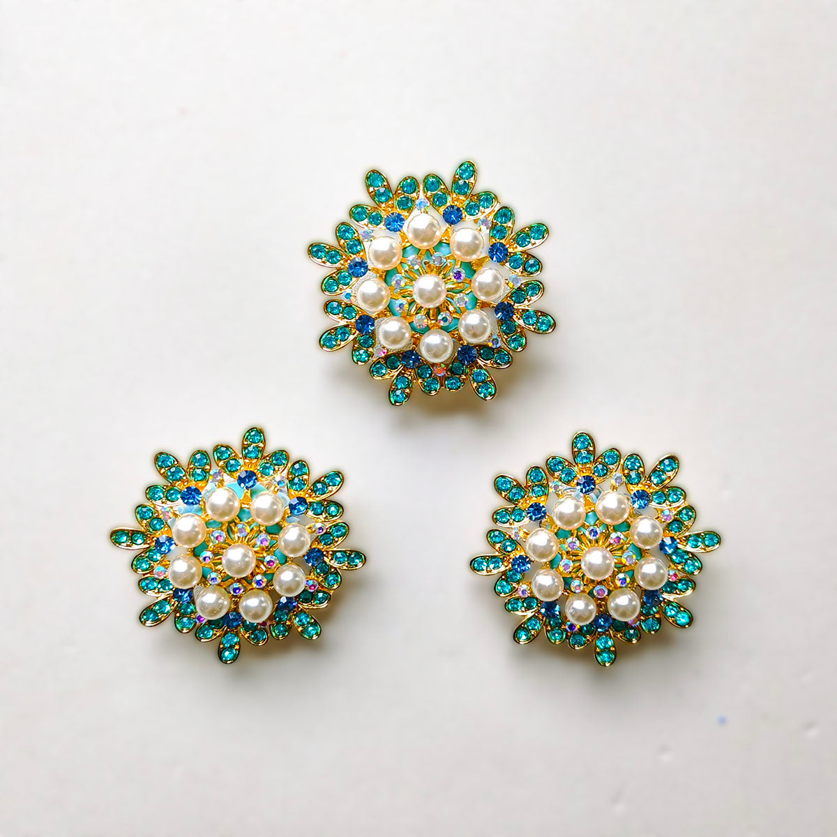 AA0181 Vintage Peacock Blue Rhinestone Pearl Flower Large Hole Beads - DIY Loose Beads for Pens, Bag Charms & Jewelry Making