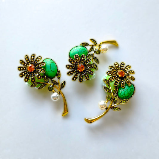 AA0186 Vintage Antique Green Daisy Branch Large Hole Beads, Rhinestone Pearl Loose Beads for DIY Beadable Pens, Bag Charms & Jewelry Making Supplies