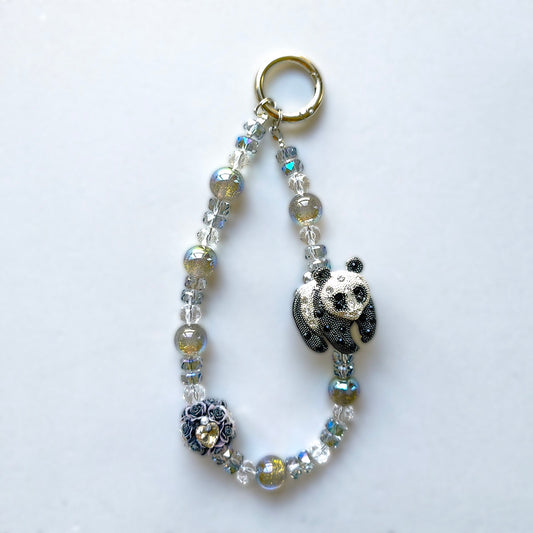 FC70015 Rhinestone Panda & Rose Beaded Keychain Charms - DIY Accessories for Bag Pendants,Phone Straps  & Key Holders