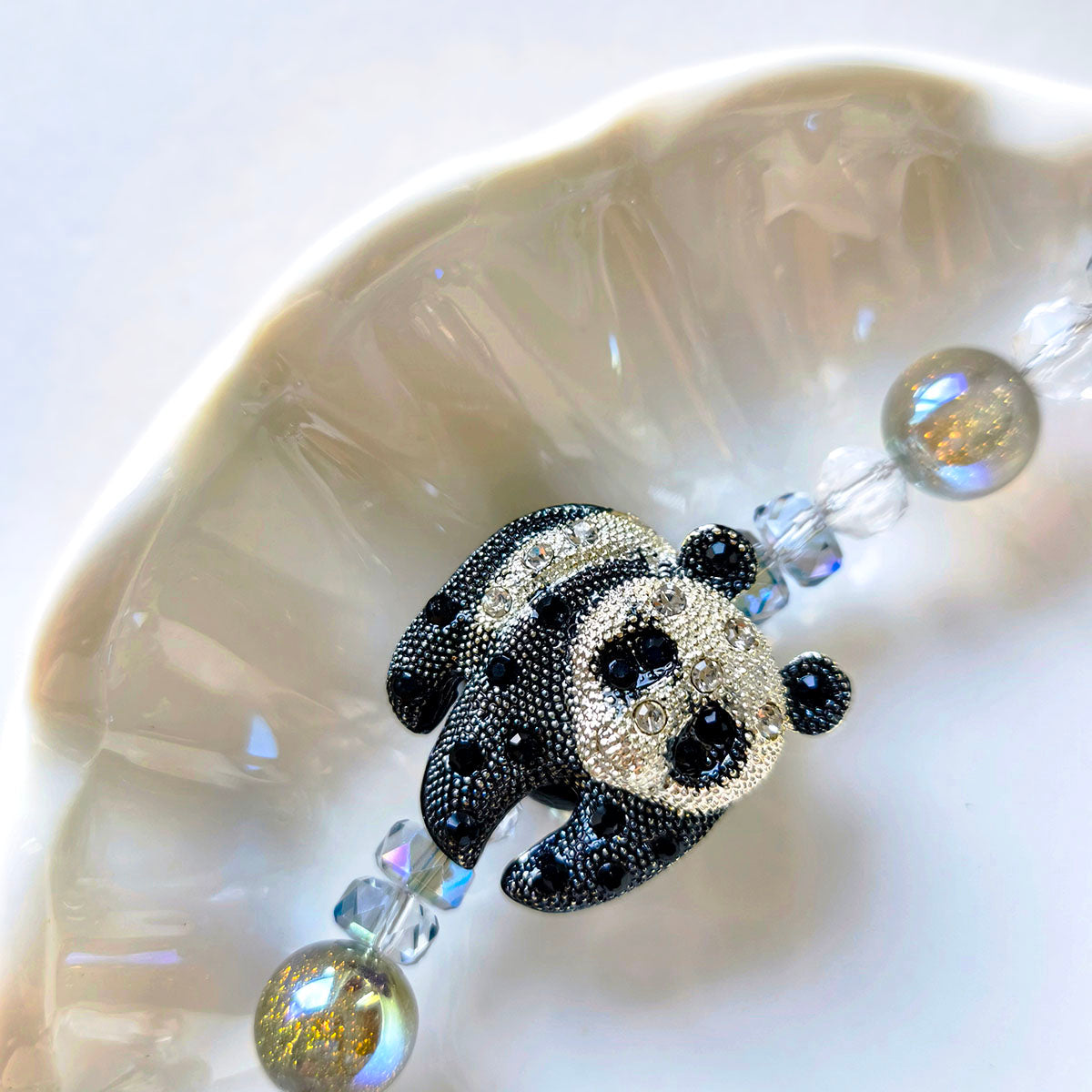 FC70015 Rhinestone Panda & Rose Beaded Keychain Charms - DIY Accessories for Bag Pendants,Phone Straps  & Key Holders