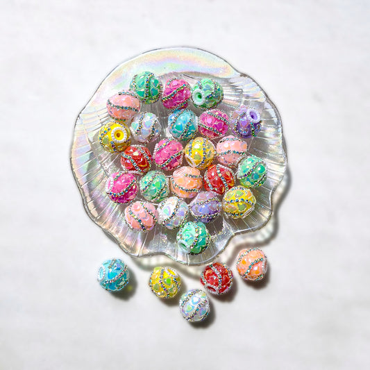 AA0192 Macaron Rhinestone Inlaid Resin Round Beads - DIY Accessories for Jewelry, Phone Straps & Pen Charms