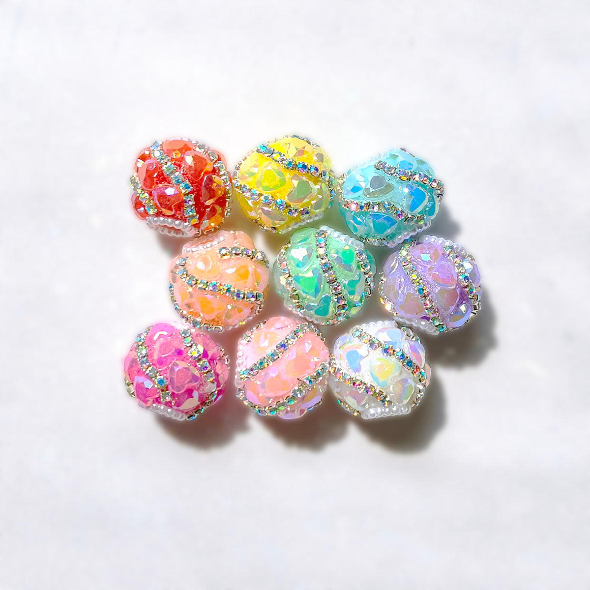 AA0192 Macaron Rhinestone Inlaid Resin Round Beads - DIY Accessories for Jewelry, Phone Straps & Pen Charms