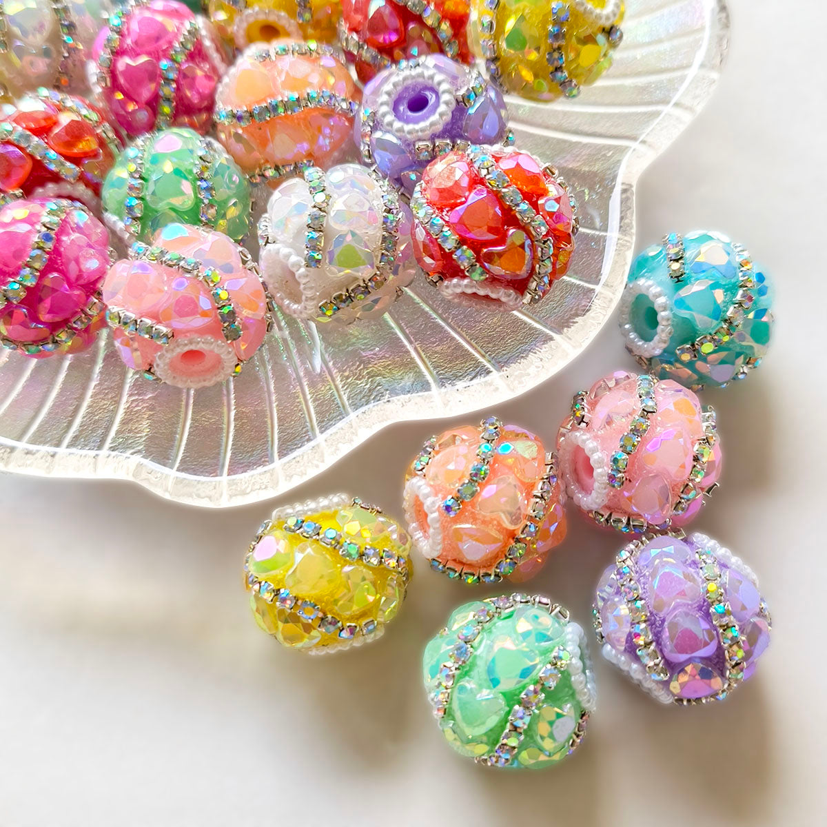 AA0192 Macaron Rhinestone Inlaid Resin Round Beads - DIY Accessories for Jewelry, Phone Straps & Pen Charms
