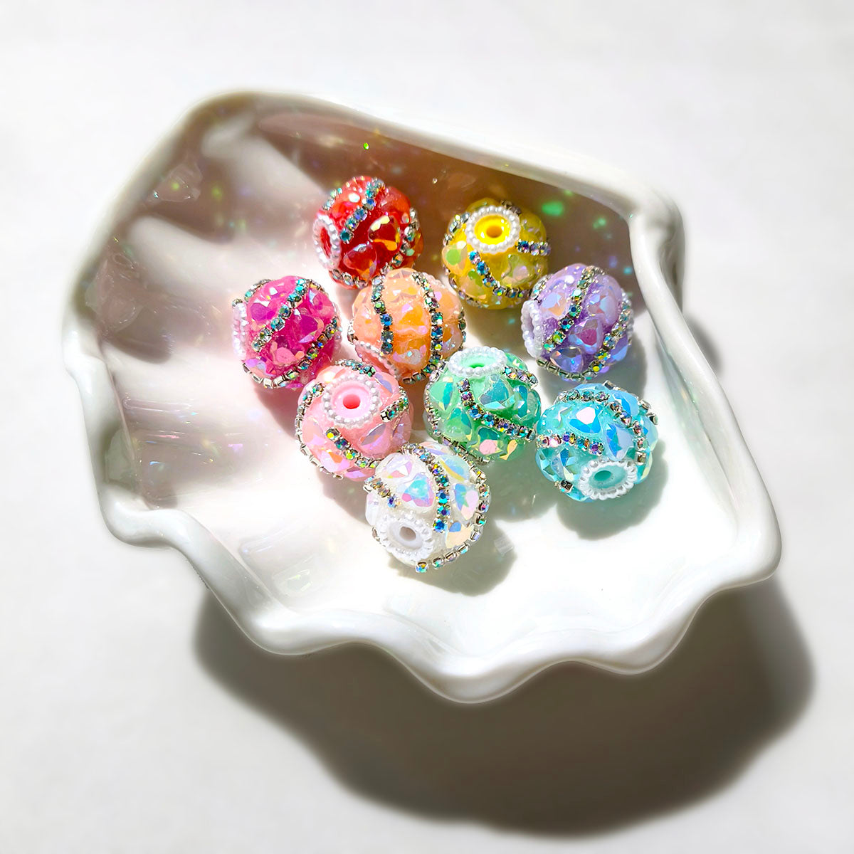AA0192 Macaron Rhinestone Inlaid Resin Round Beads - DIY Accessories for Jewelry, Phone Straps & Pen Charms
