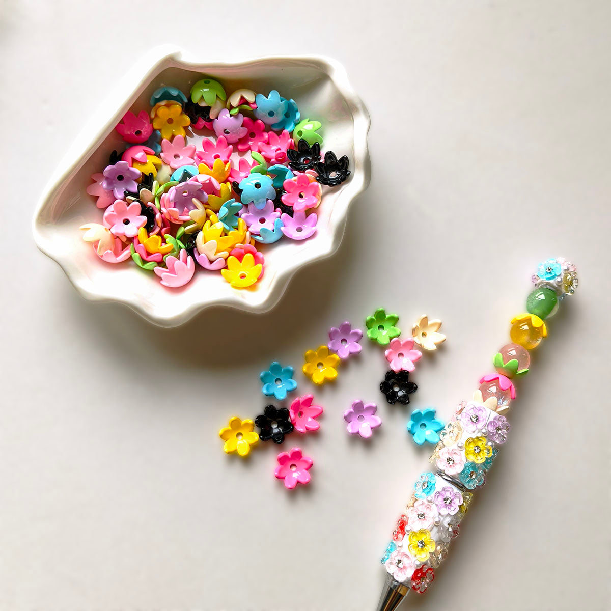 AA0194 Summer Dopamine Painted Bell Flower Bead Caps Acrylic Spacer Beads, DIY Craft Supplies for Phone Straps, Keychains & Jewelry Making