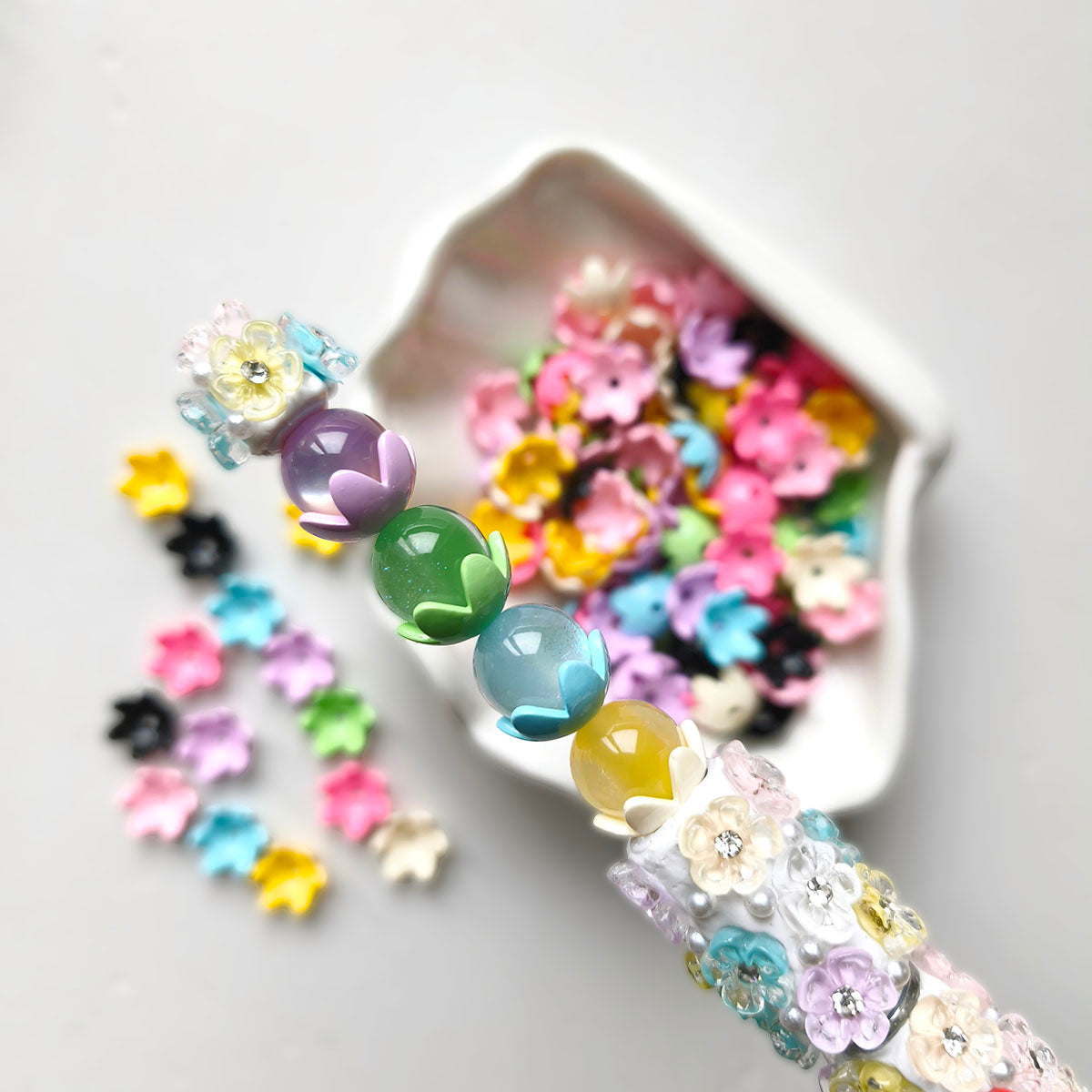 AA0194 Summer Dopamine Painted Bell Flower Bead Caps Acrylic Spacer Beads, DIY Craft Supplies for Phone Straps, Keychains & Jewelry Making