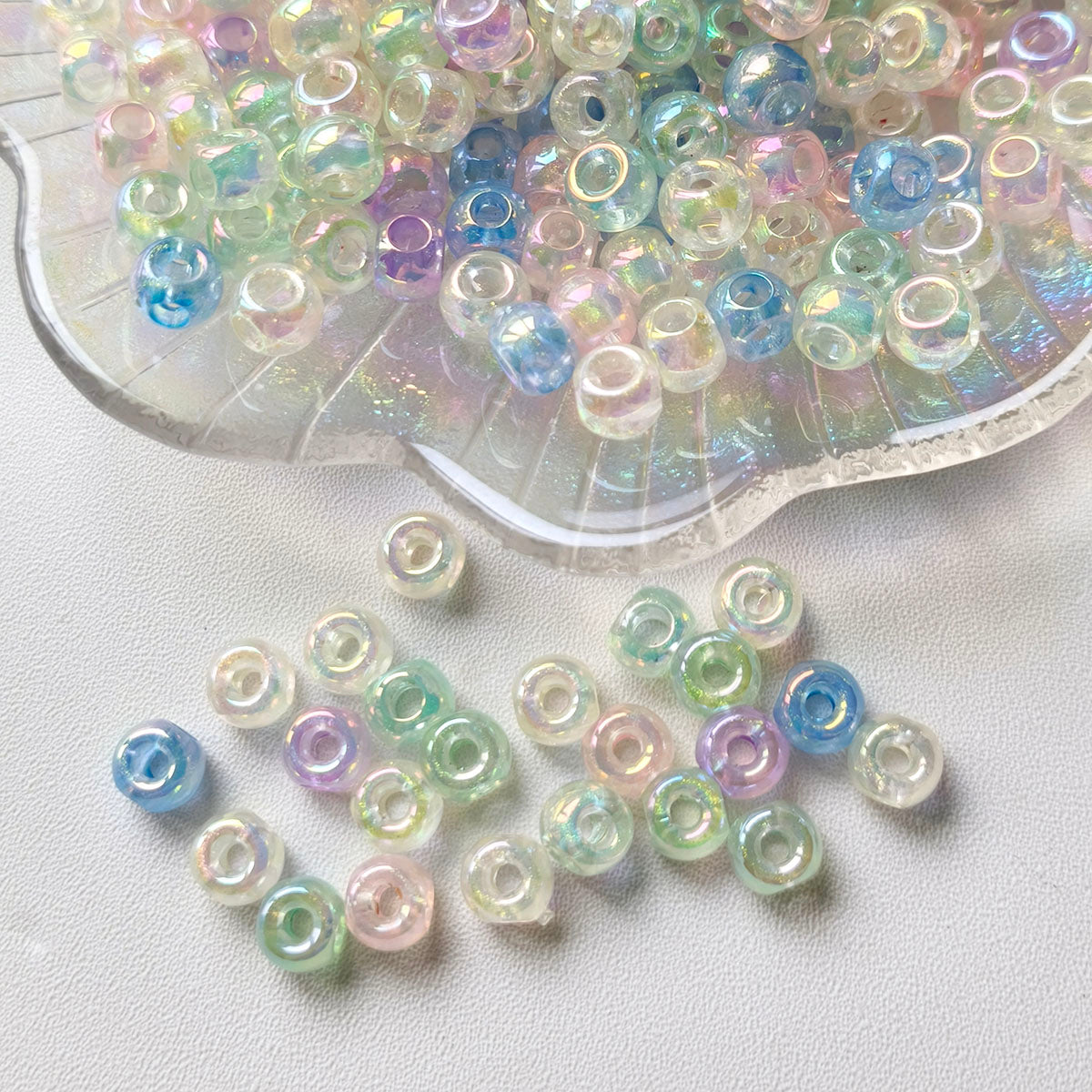 AA0195 New Mermaid Iridescent Cube Large Hole Beads, Transparent Acrylic Loose Beads for DIY Bracelets, Phone Charms, Necklaces & Jewelry Making