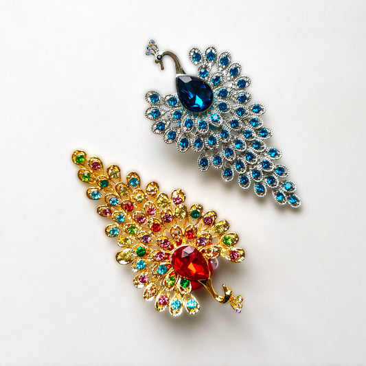 C52132 Heavy-Duty Rhinestone Peacock Open-Hole Beads, Gold/Silver Tone Options, DIY Accessories for Bead Pens, Keychains & Bag Charms