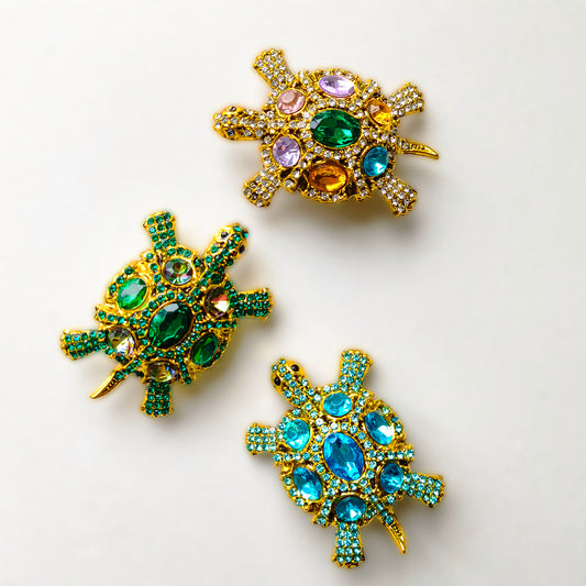AA0201 Heavy-Duty Rhinestone Turtle Open-Hole Beads, 3 Color Versions Available, DIY Accessories for Bead Pens, Keychains & Bag Charms