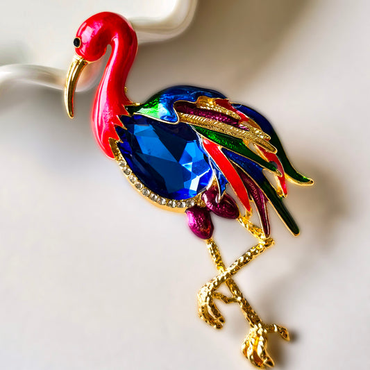 AA0200 Heavy-Duty Enamel Flamingo Large Sapphire Crystal Open-Hole Beads, Dual-use as Brooch, DIY Accessories for Bead Pens, Keychains & Bag Charms
