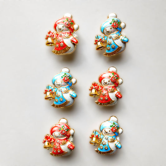 AA0204 Christmas Snowman Enamel Open-Hole Beads, Red & Blue Options, DIY Accessories for Bead Pens, Keychains, Bag Charms & Holiday Crafts