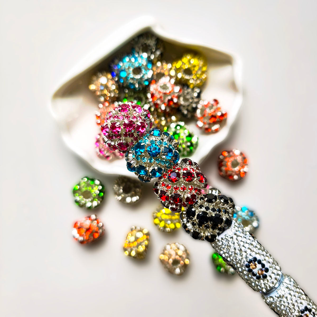 AA0205 Heavy Shimmer Star Rhinestone Diagonal Grain Open Hole Beads, DIY Spacer Accessories for Bead Pens, Phone Charms, Keychains & Bag Pendants