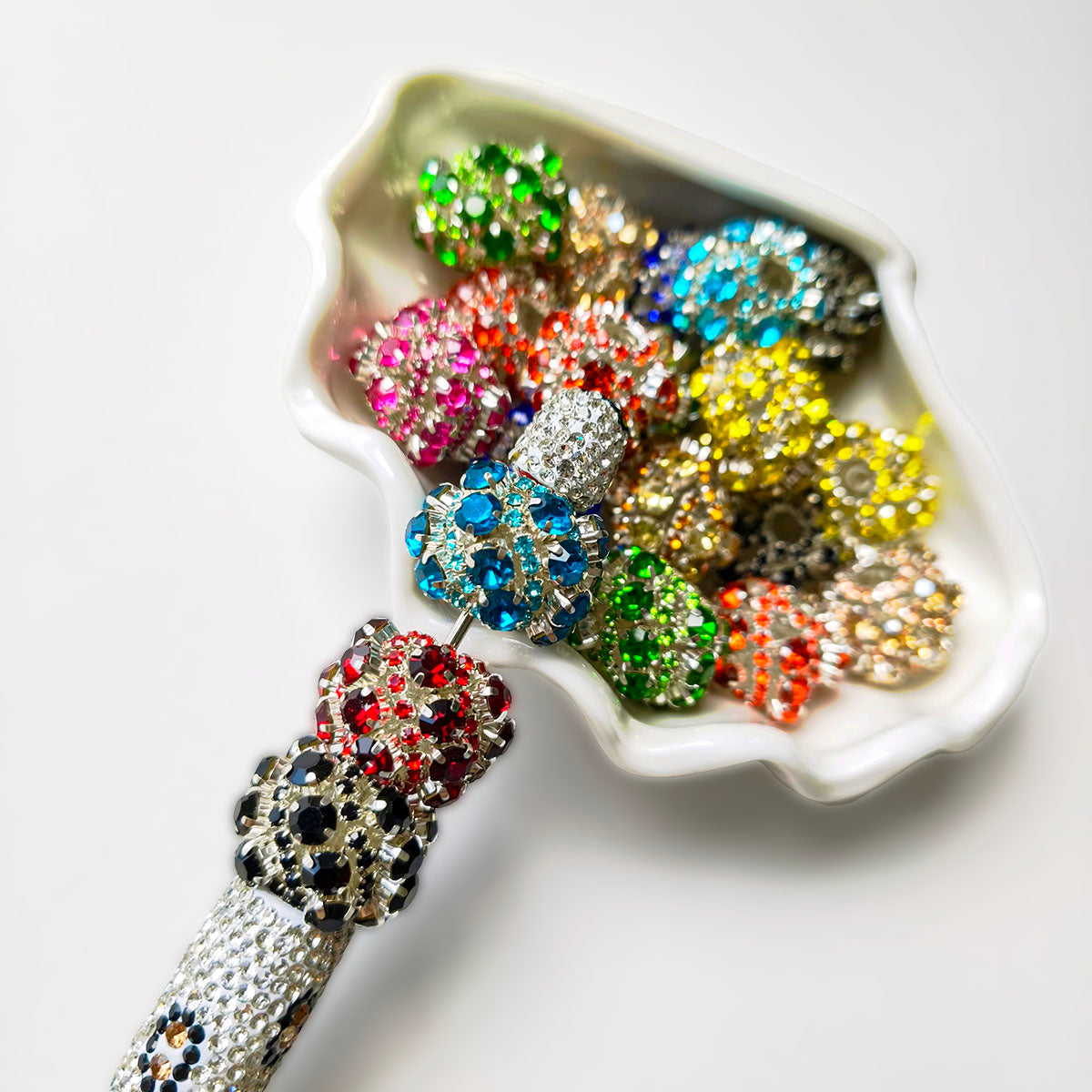 AA0205 Heavy Shimmer Star Rhinestone Diagonal Grain Open Hole Beads, DIY Spacer Accessories for Bead Pens, Phone Charms, Keychains & Bag Pendants