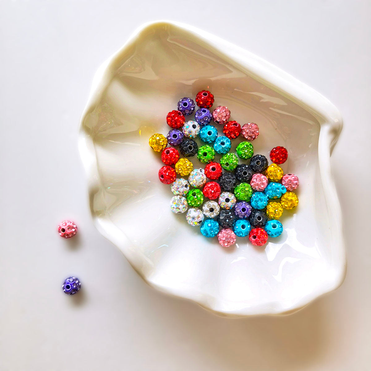 AA0206 25pcs/bag 8mm Resin Rhinestone Round Straight Hole Loose Beads, Multi-Colors Available, DIY Accessories for Bracelets, Keychains, Earrings & Charms