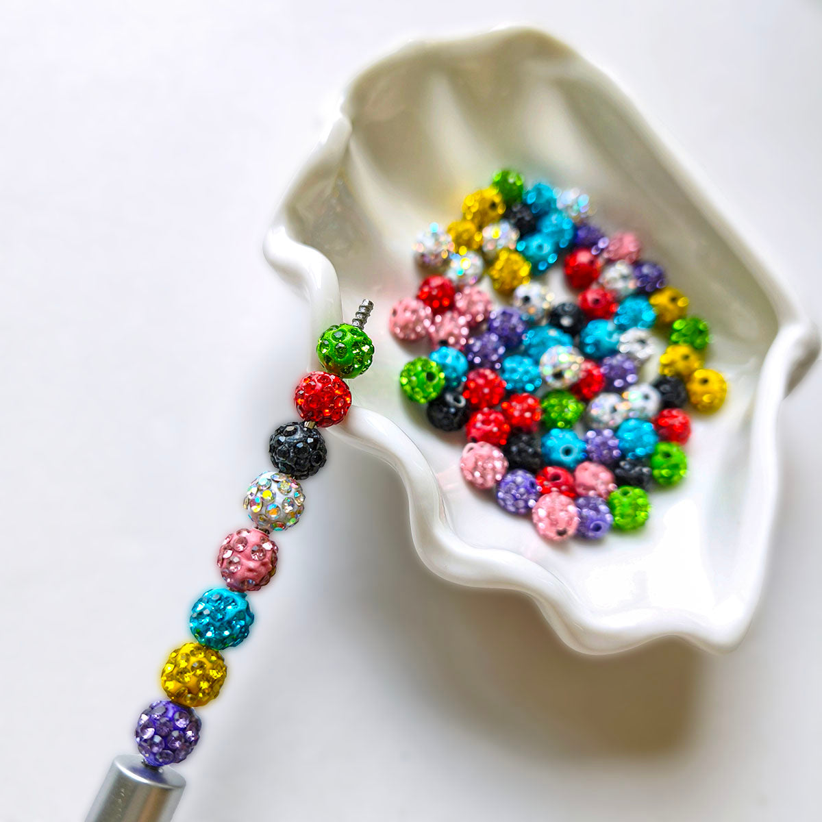 AA0206 25pcs/bag 8mm Resin Rhinestone Round Straight Hole Loose Beads, Multi-Colors Available, DIY Accessories for Bracelets, Keychains, Earrings & Charms