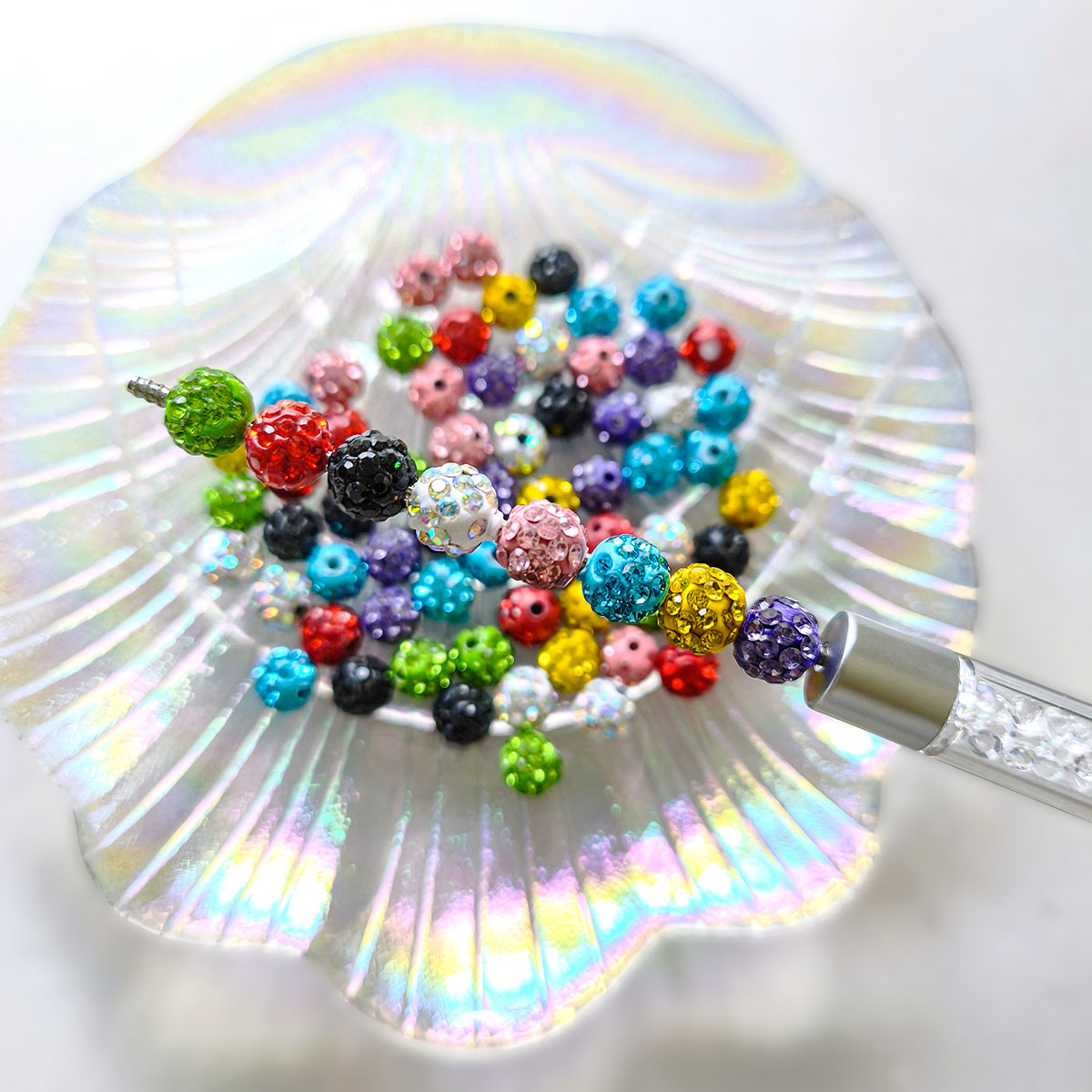 AA0206 25pcs/bag 8mm Resin Rhinestone Round Straight Hole Loose Beads, Multi-Colors Available, DIY Accessories for Bracelets, Keychains, Earrings & Charms
