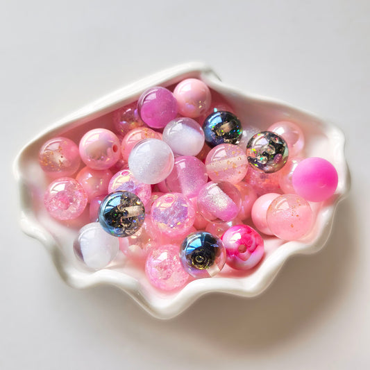 AA0212 16mm Mixed Color Series Transparent Iridescent Resin Round Loose Beads, Glitter Foil Straight Hole Spacer Beads for DIY Bead Pens, Bracelets & Keychains