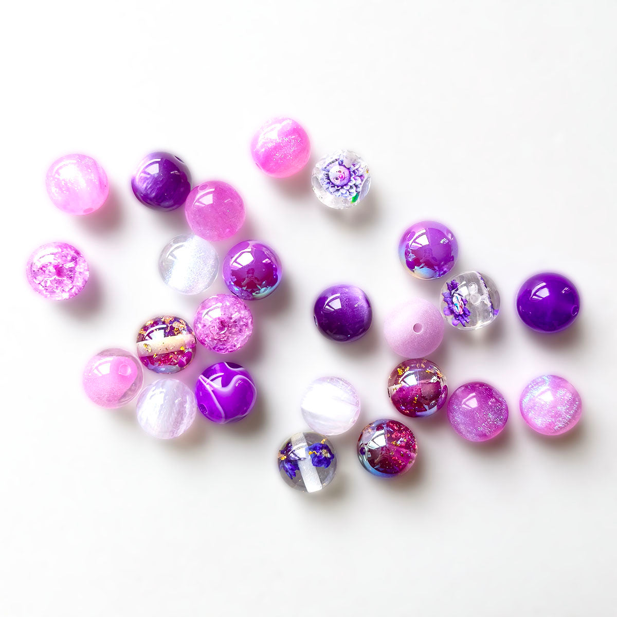 AA0212 16mm Mixed Color Series Transparent Iridescent Resin Round Loose Beads, Glitter Foil Straight Hole Spacer Beads for DIY Bead Pens, Bracelets & Keychains