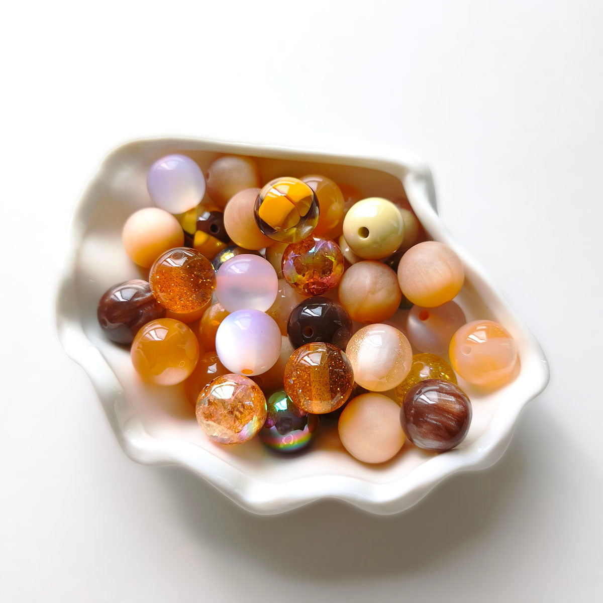 AA0212 16mm Mixed Color Series Transparent Iridescent Resin Round Loose Beads, Glitter Foil Straight Hole Spacer Beads for DIY Bead Pens, Bracelets & Keychains