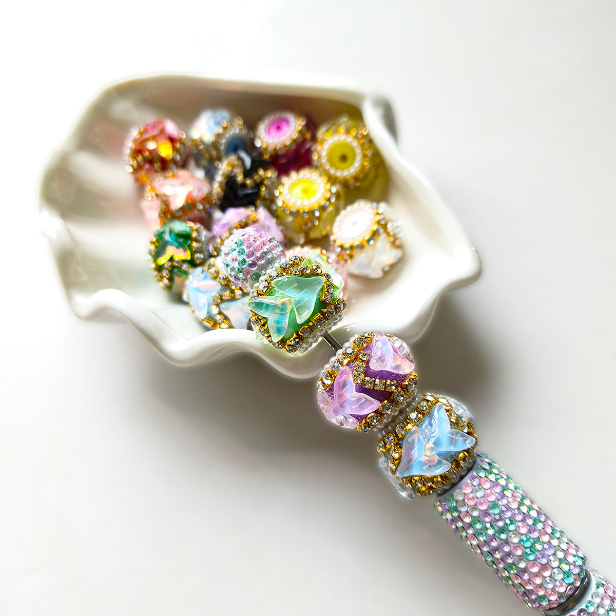 AA0208 Gold Rhinestone Petal Resin Barrel Open Hole Beads, Multi Macaron Colors DIY Spacer Accessories for Bead Pens, Bracelets & Keychains