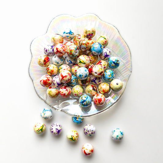 AA0210 16mm Watercolor Hummingbird Floral Print Resin Round Straight Hole Loose Beads, Vintage Bird DIY Spacer Accessories for Bead Pens, Bracelets & Keychains