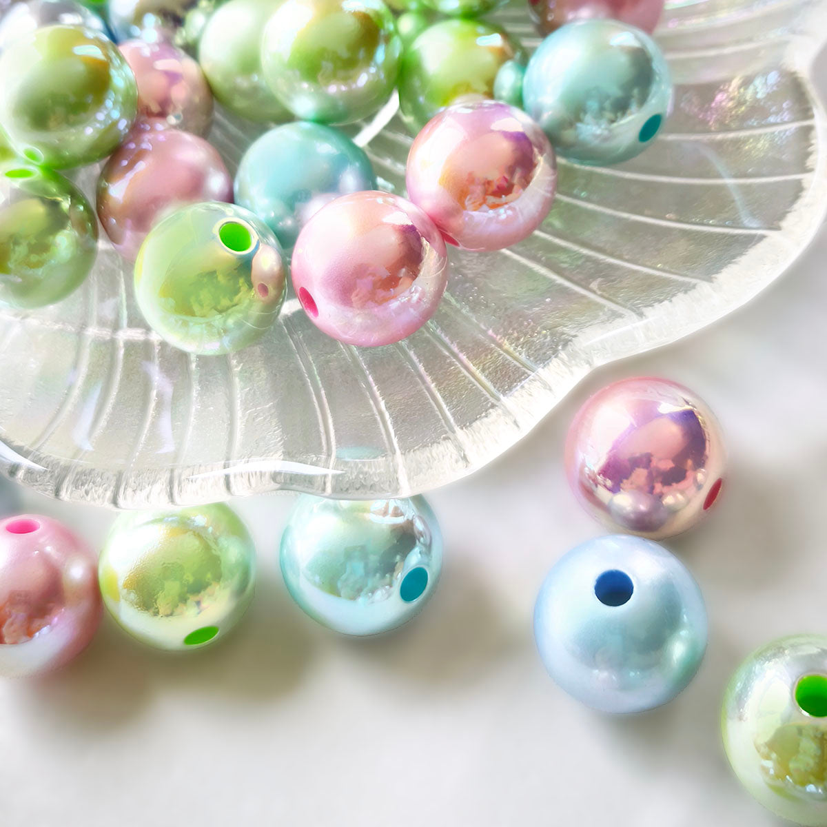 AA0216 16mm AB Iridescent Solid Acrylic Round Straight Hole Beads, Mixed Pastel Pink Green Blue Bubble Loose Beads for DIY Bracelets, Bead Pens, Jewelry Semi-Finished Accessories