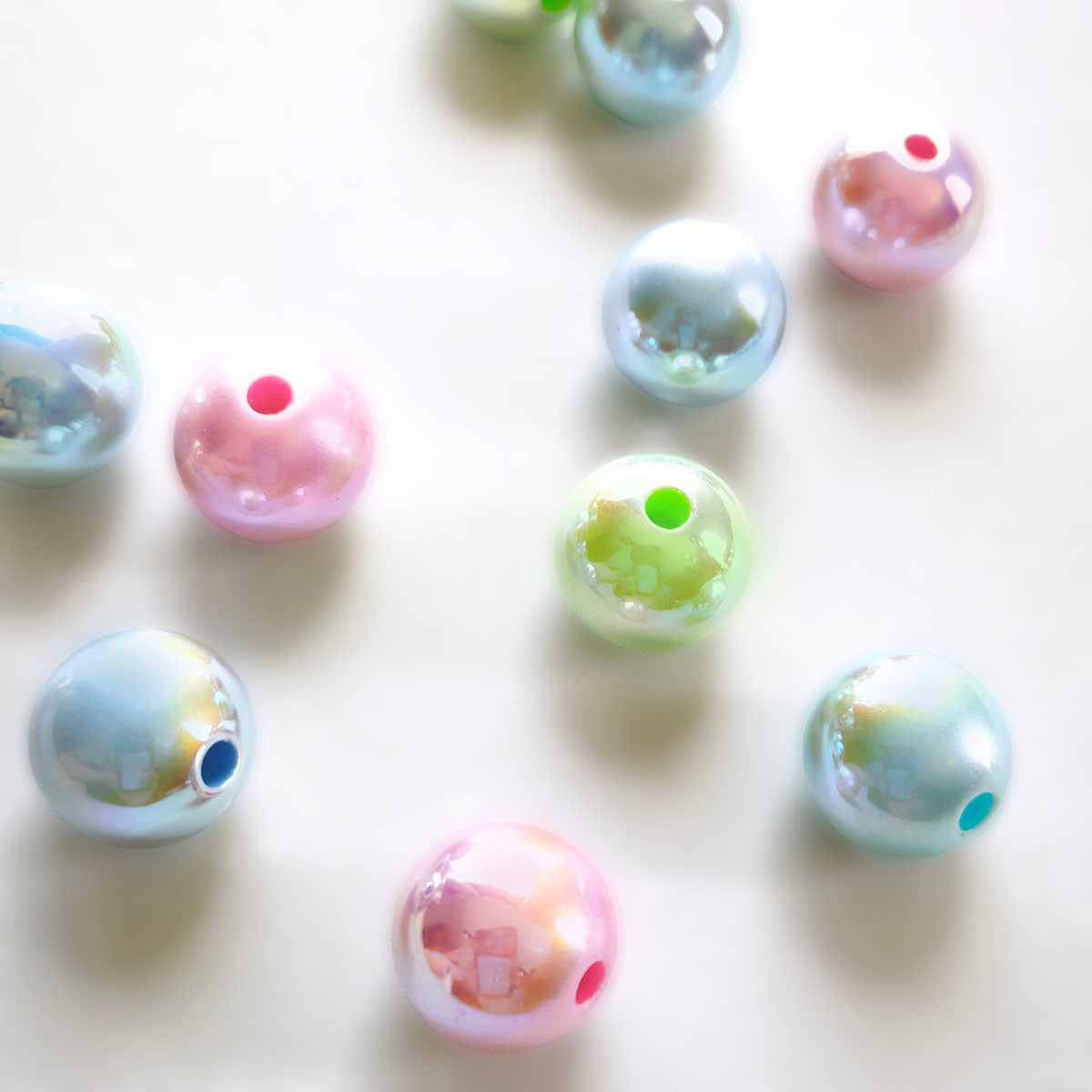 AA0216 16mm AB Iridescent Solid Acrylic Round Straight Hole Beads, Mixed Pastel Pink Green Blue Bubble Loose Beads for DIY Bracelets, Bead Pens, Jewelry Semi-Finished Accessories