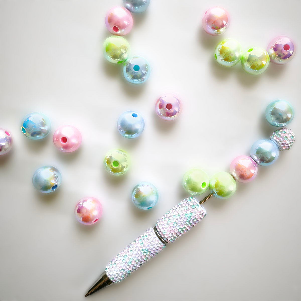 AA0216 16mm AB Iridescent Solid Acrylic Round Straight Hole Beads, Mixed Pastel Pink Green Blue Bubble Loose Beads for DIY Bracelets, Bead Pens, Jewelry Semi-Finished Accessories