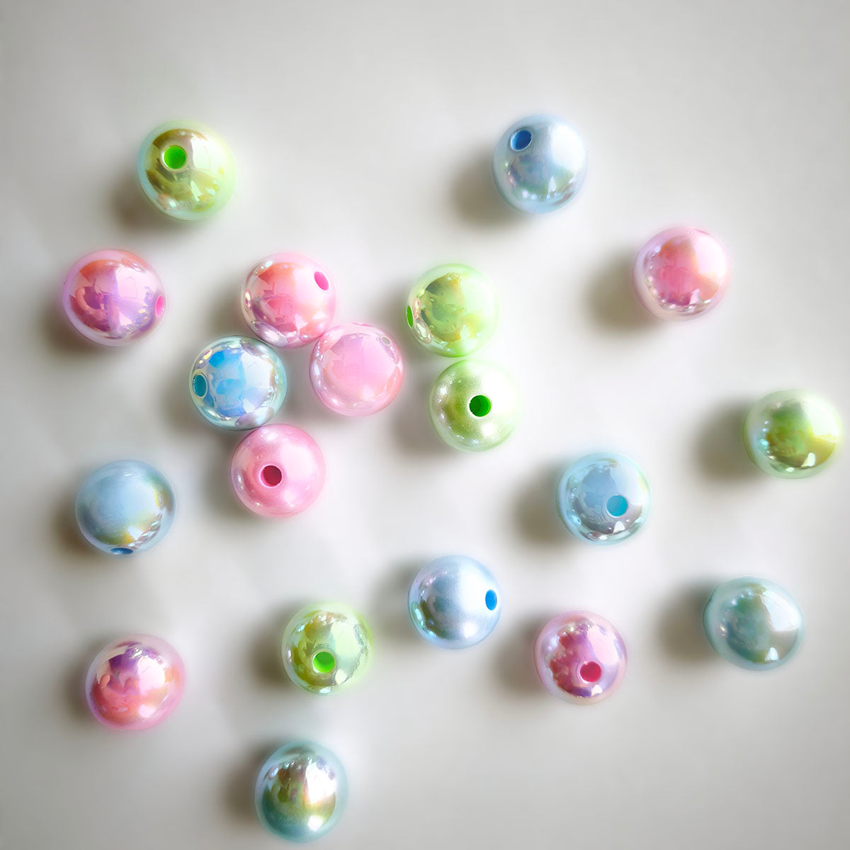 AA0216 16mm AB Iridescent Solid Acrylic Round Straight Hole Beads, Mixed Pastel Pink Green Blue Bubble Loose Beads for DIY Bracelets, Bead Pens, Jewelry Semi-Finished Accessories