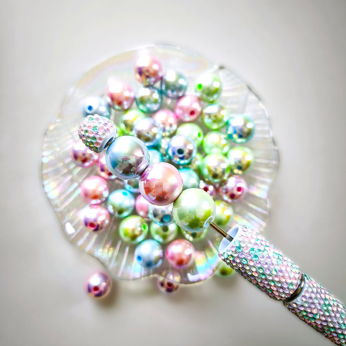 AA0216 16mm AB Iridescent Solid Acrylic Round Straight Hole Beads, Mixed Pastel Pink Green Blue Bubble Loose Beads for DIY Bracelets, Bead Pens, Jewelry Semi-Finished Accessories