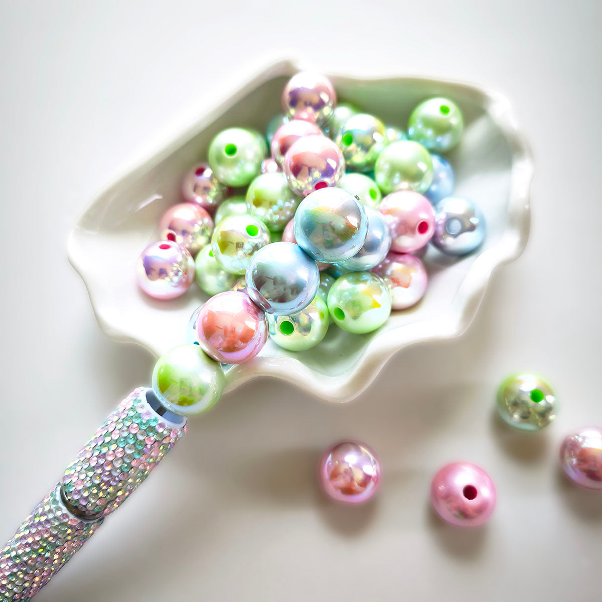 AA0216 16mm AB Iridescent Solid Acrylic Round Straight Hole Beads, Mixed Pastel Pink Green Blue Bubble Loose Beads for DIY Bracelets, Bead Pens, Jewelry Semi-Finished Accessories