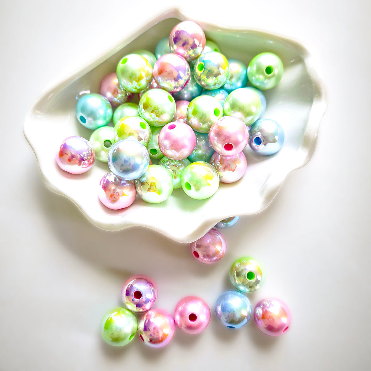 AA0216 16mm AB Iridescent Solid Acrylic Round Straight Hole Beads, Mixed Pastel Pink Green Blue Bubble Loose Beads for DIY Bracelets, Bead Pens, Jewelry Semi-Finished Accessories