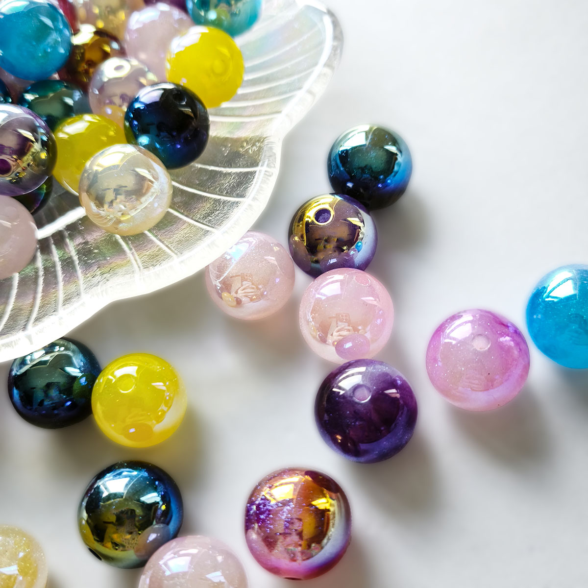 AA0218 16mm Glitter Color Electroplated Round Straight Hole Beads, Shimmer Galaxy Loose Beads for DIY Bracelets, Necklaces, Bead Pens, Jewelry Making Accessories