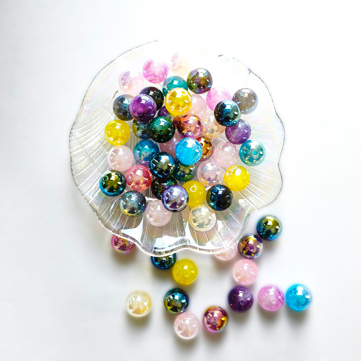 AA0218 16mm Glitter Color Electroplated Round Straight Hole Beads, Shimmer Galaxy Loose Beads for DIY Bracelets, Necklaces, Bead Pens, Jewelry Making Accessories
