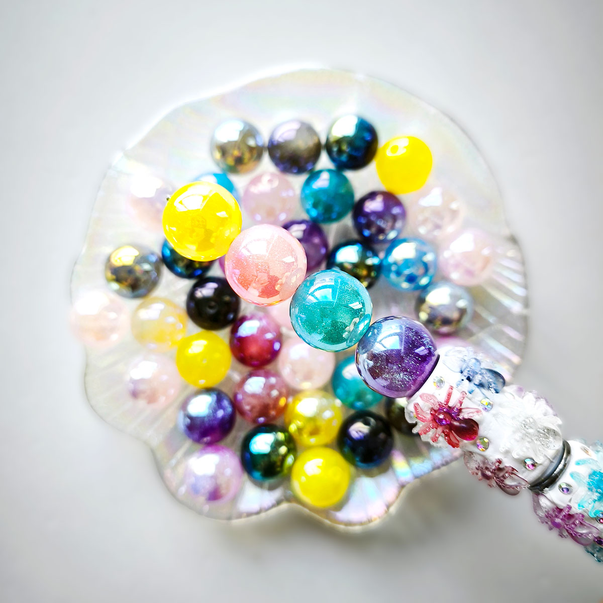 AA0218 16mm Glitter Color Electroplated Round Straight Hole Beads, Shimmer Galaxy Loose Beads for DIY Bracelets, Necklaces, Bead Pens, Jewelry Making Accessories