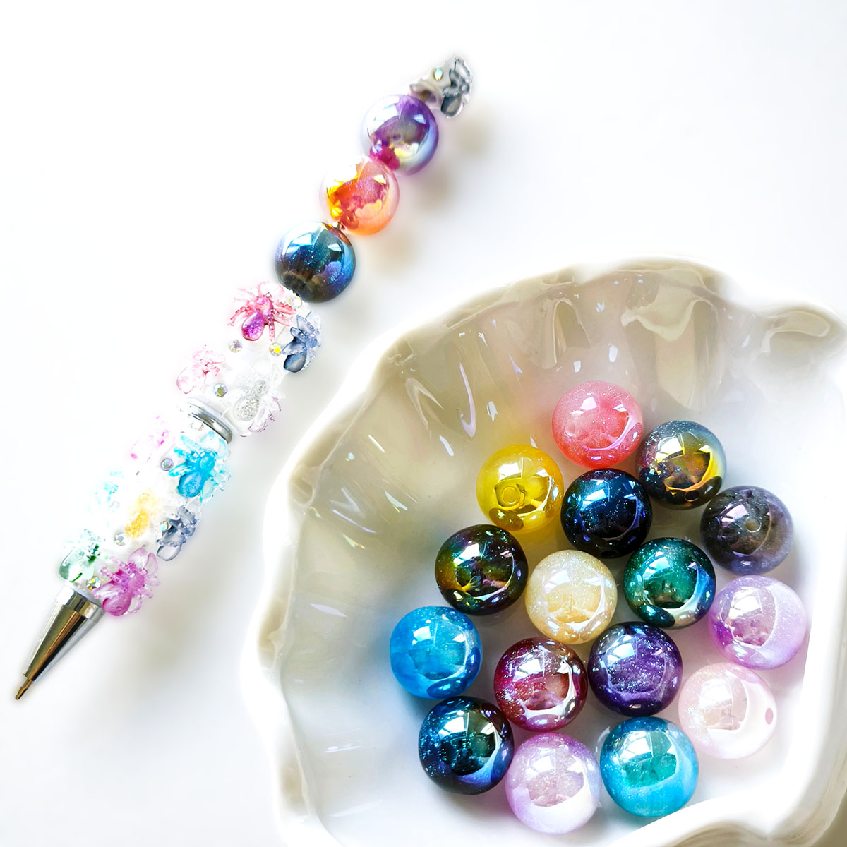 AA0218 16mm Glitter Color Electroplated Round Straight Hole Beads, Shimmer Galaxy Loose Beads for DIY Bracelets, Necklaces, Bead Pens, Jewelry Making Accessories