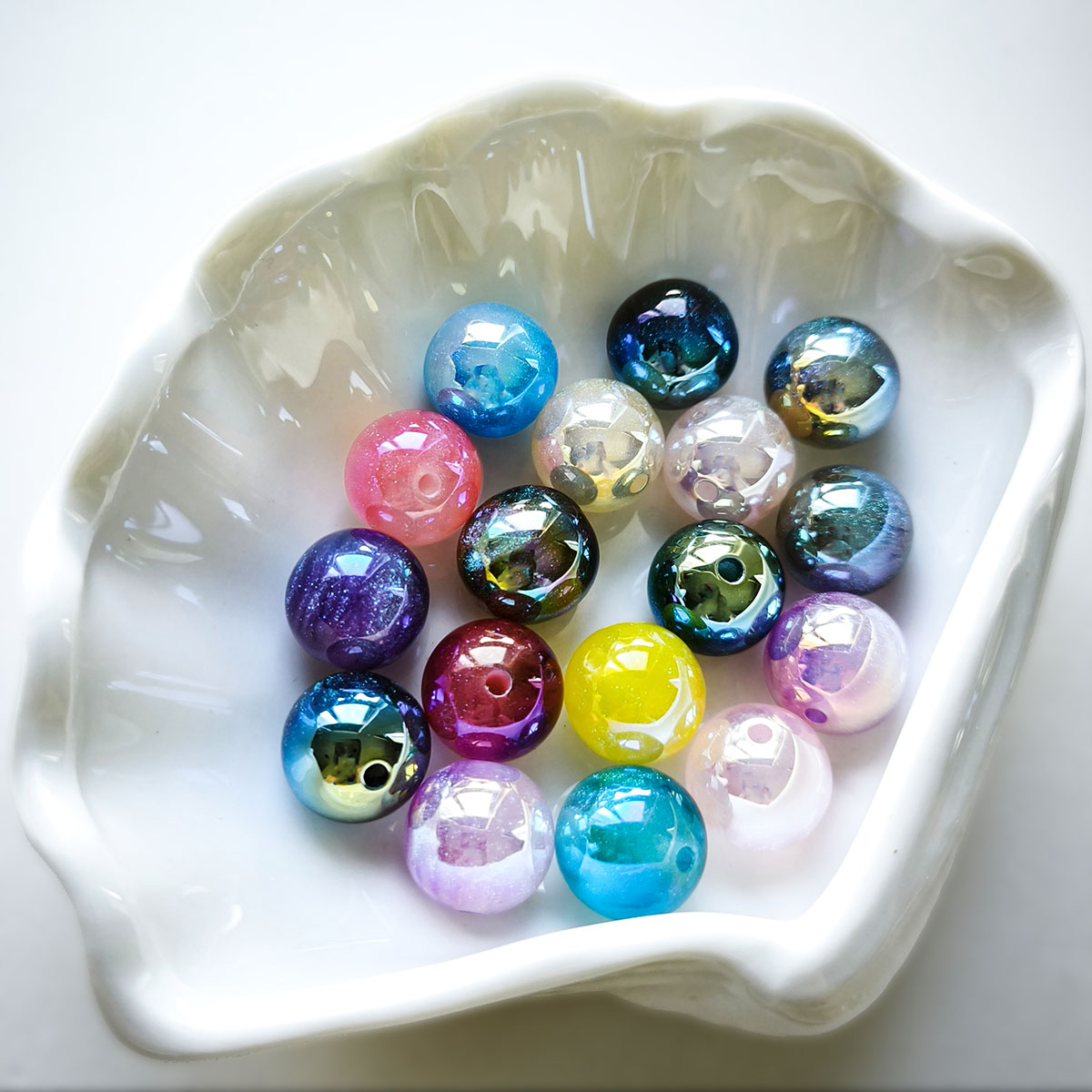 AA0218 16mm Glitter Color Electroplated Round Straight Hole Beads, Shimmer Galaxy Loose Beads for DIY Bracelets, Necklaces, Bead Pens, Jewelry Making Accessories