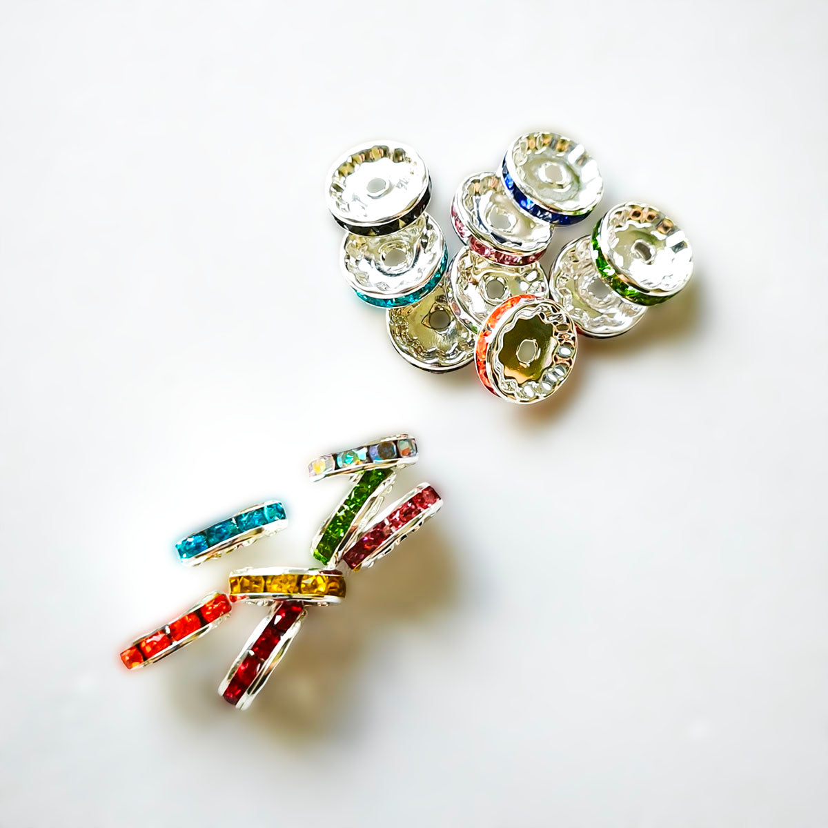 AA0217 12mm Copper Base Rhinestone Wheel Spacer Beads, Crystal Ring Disc Beads, DIY Jewelry Accessories for Bracelets, Necklaces & Beaded Pens