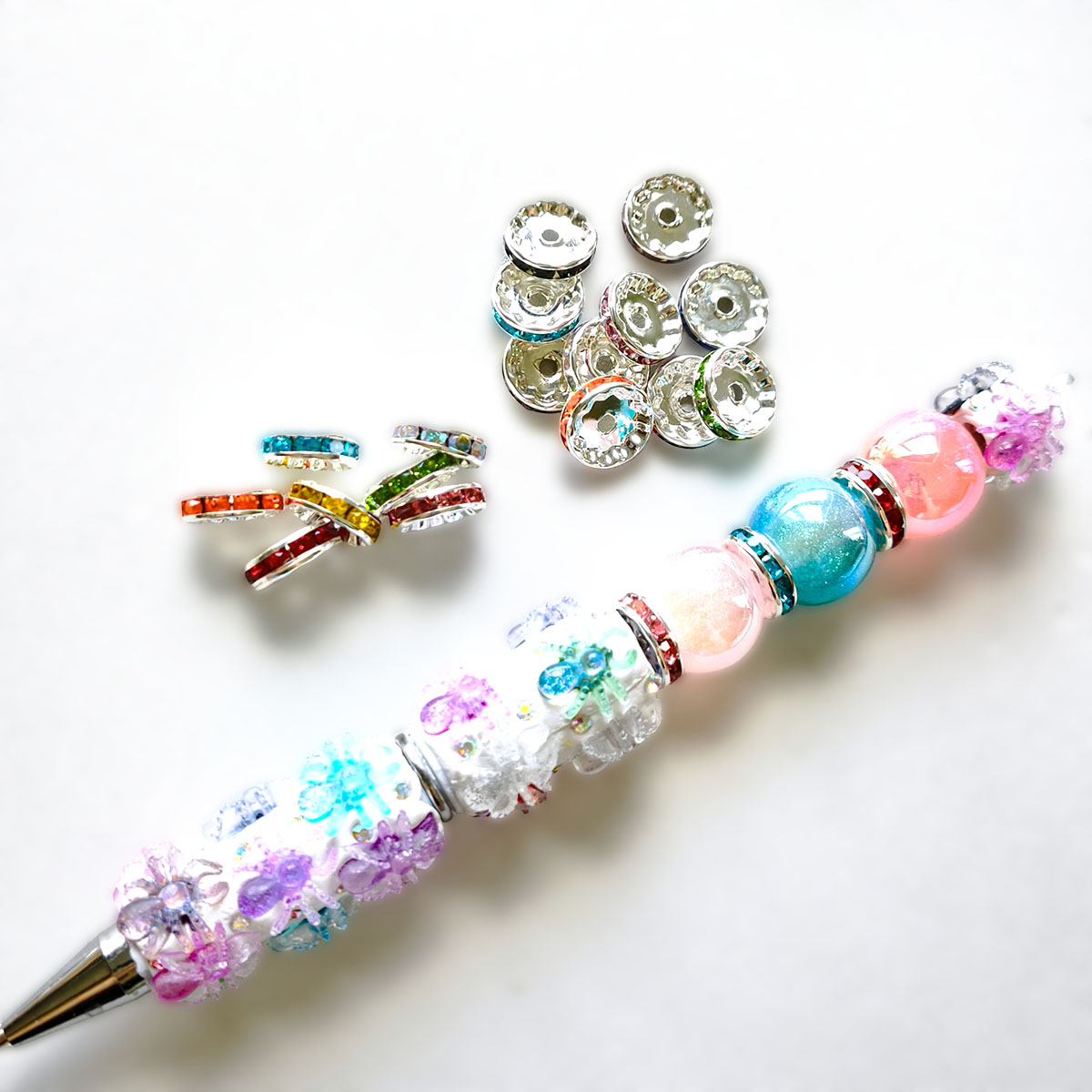 AA0217 12mm Copper Base Rhinestone Wheel Spacer Beads, Crystal Ring Disc Beads, DIY Jewelry Accessories for Bracelets, Necklaces & Beaded Pens