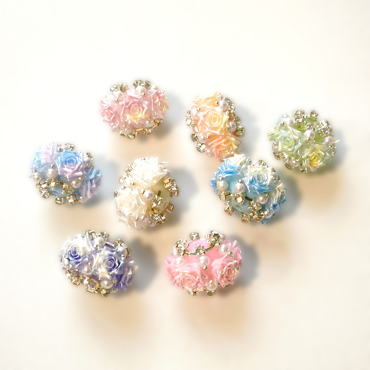 AA0224 Heavy-Duty 3D Rose Flower Ball Straight Hole Beads, Pearl Rhinestone Gradient Floral Cluster Beads for DIY Bead Pens, Phone Charms, Keychains & Bag Pendants