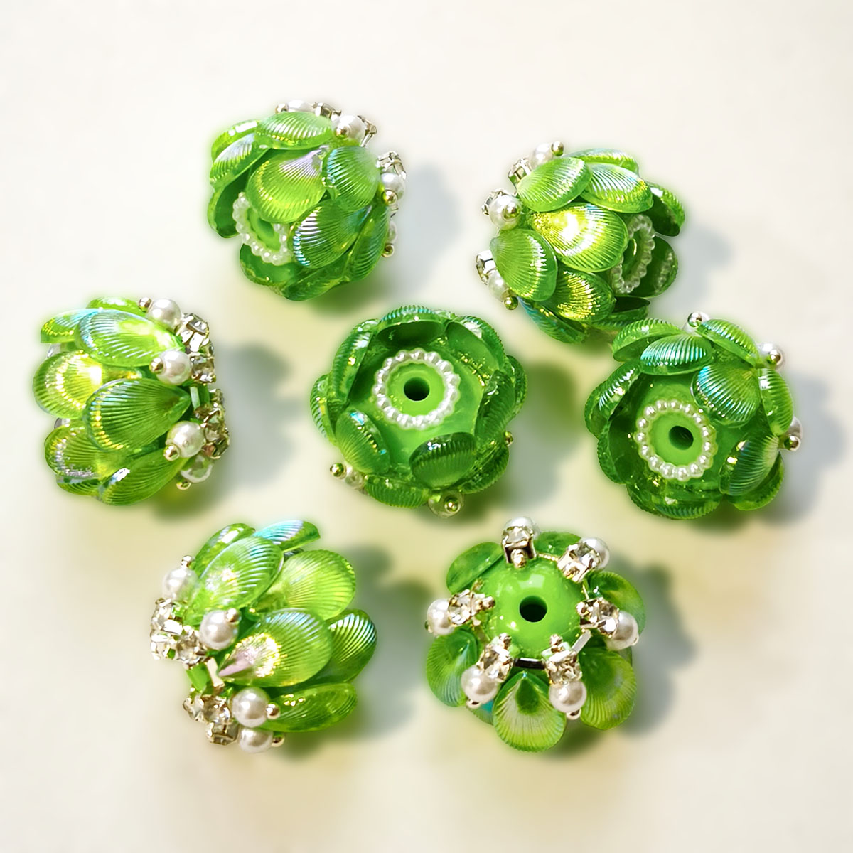 AA0223 Heavy-Duty Shimmer Gradient Lotus Lamp Open-Hole Flower Ball Beads - DIY Accessories for Bead Pens, Phone Straps, Keychains & Bag Charms