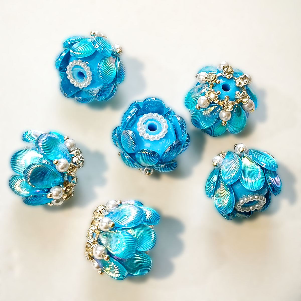 AA0223 Heavy-Duty Shimmer Gradient Lotus Lamp Open-Hole Flower Ball Beads - DIY Accessories for Bead Pens, Phone Straps, Keychains & Bag Charms