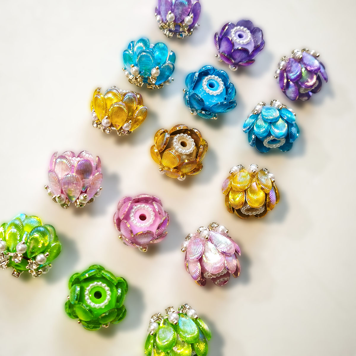 AA0223 Heavy-Duty Shimmer Gradient Lotus Lamp Open-Hole Flower Ball Beads - DIY Accessories for Bead Pens, Phone Straps, Keychains & Bag Charms